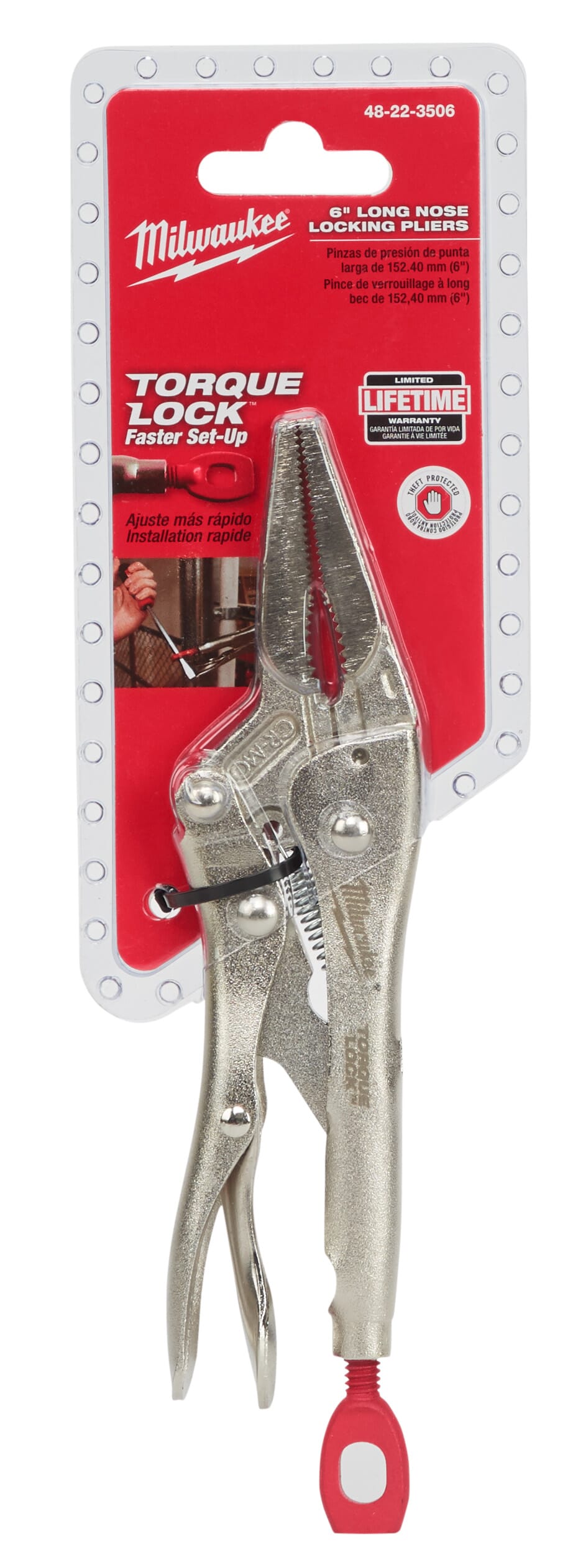 Milwaukee® TORQUE LOCK™ 48-22-3506 Locking Plier With Wire Cutter, 2 in Nominal, 1-39/64 in L x 29/64 in W Forged Alloy Steel Long Nose Curved Jaw, 6 in OAL, ASME Specified